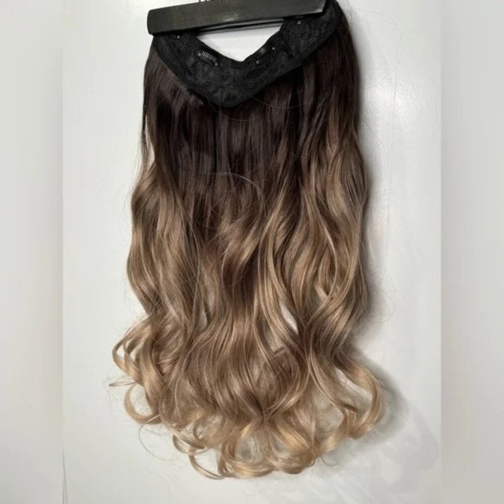 24 In One Piece U Shape Clip In Wavy Extensions Balayage hair Style - dark root - Picture 9 of 9